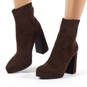 Faux suede flare heels ankle boots